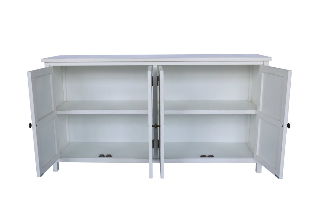 60'White Accent Cabinet with 4 Doors, Rustic Wood Sideboard Pantry Cabinet - Versatile Buffet Cabinet with Storage for Home Decor and Organization chic cabinet