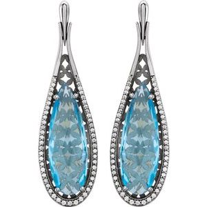 14K White Gold Natural Sky Blue Topaz & 1/3 CTW Natural Diamond Earrings