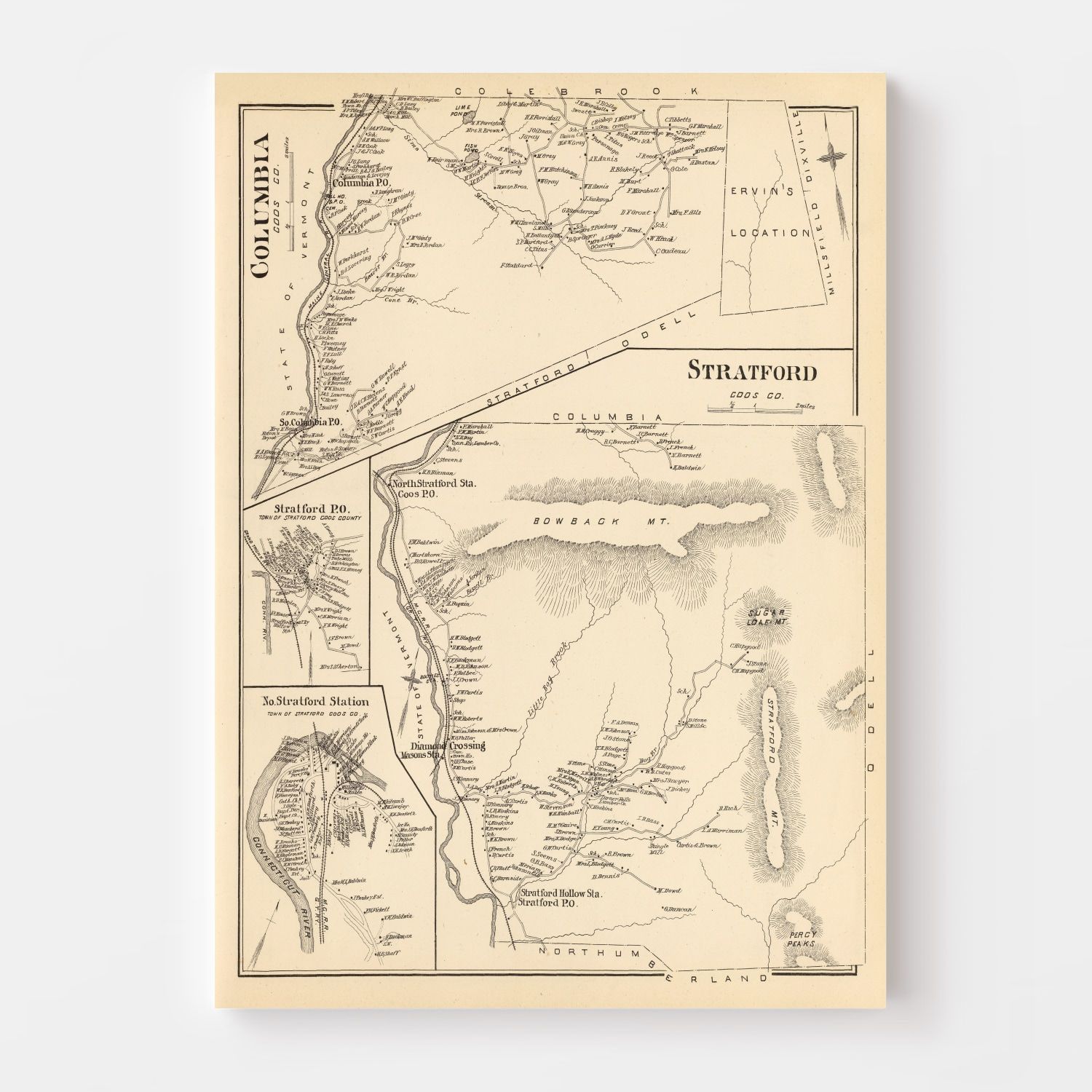 Vintage Map of Columbia, New Hampshire 1892