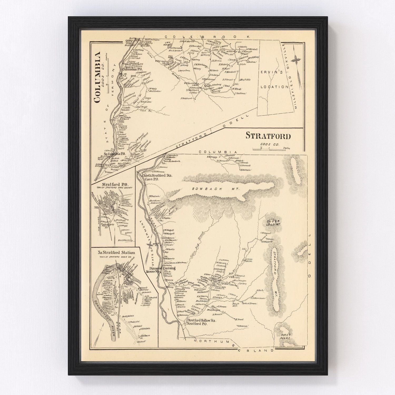 Vintage Map of Columbia, New Hampshire 1892