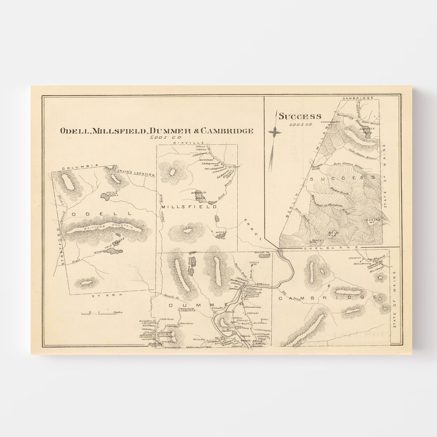 Vintage Map of Millsfield, New Hampshire 1892