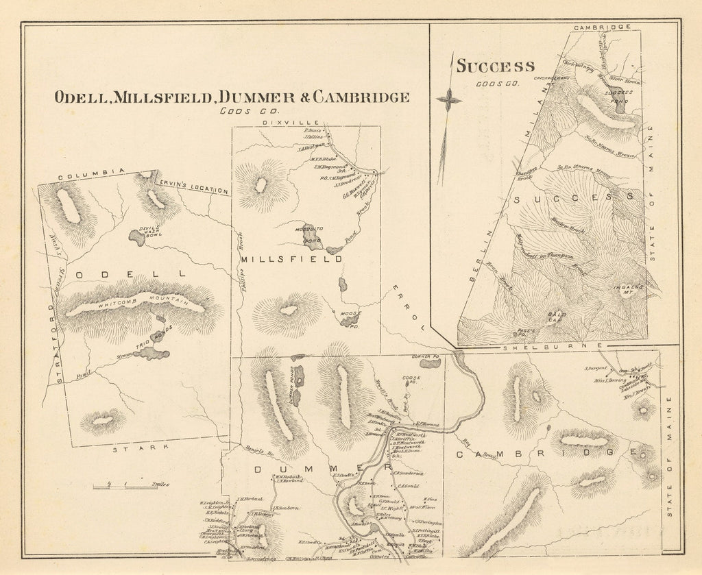 Vintage Map of Millsfield, New Hampshire 1892