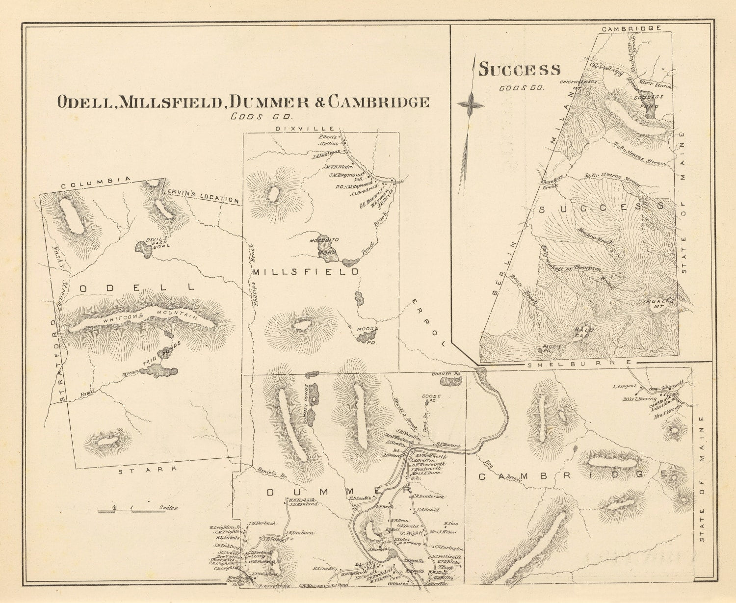 Vintage Map of Millsfield, New Hampshire 1892