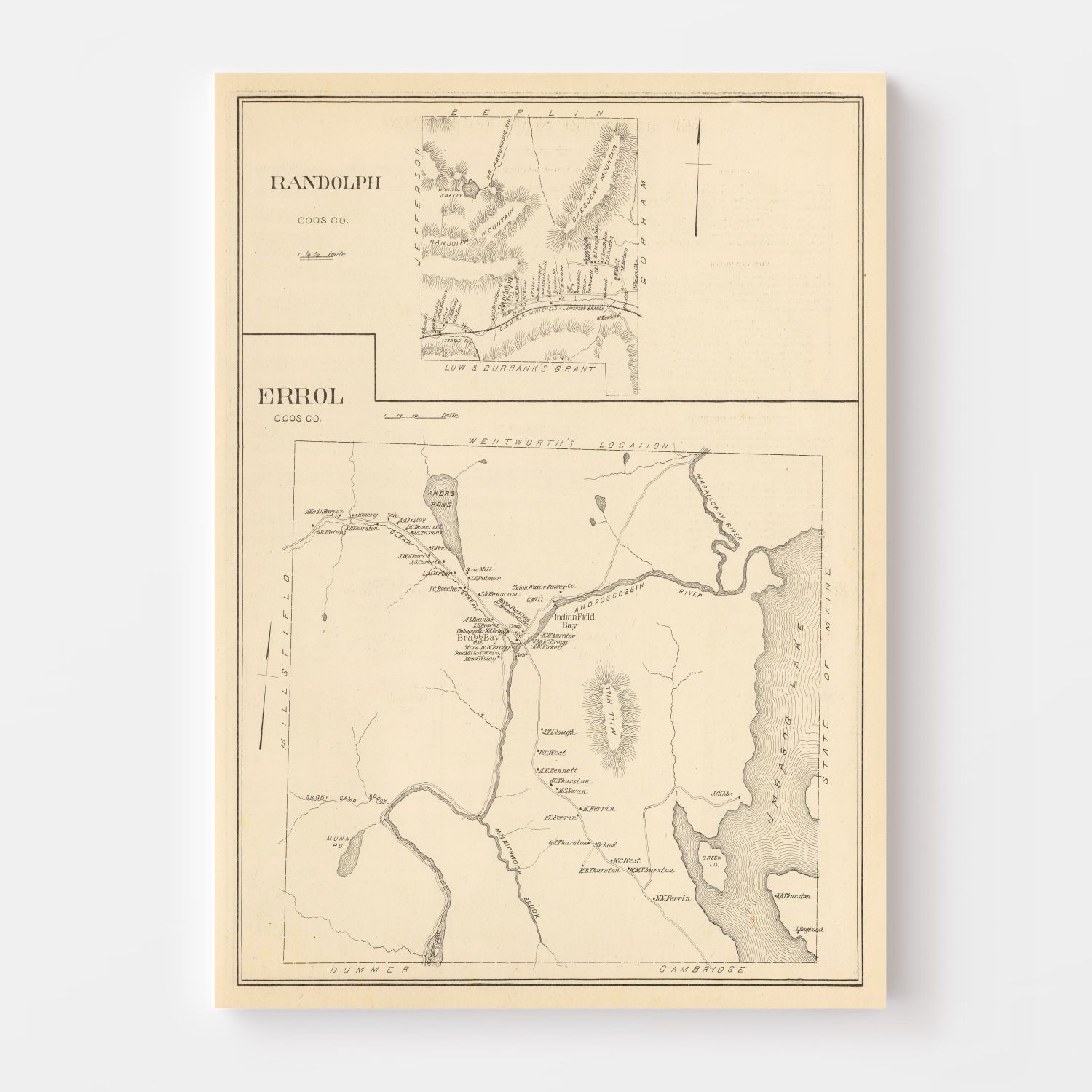 Vintage Map of Errol, New Hampshire 1892