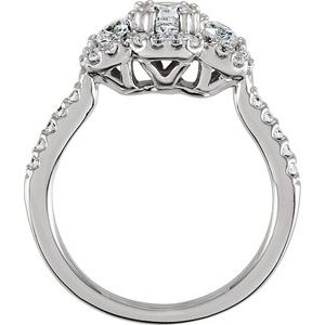 Sterling Silver 4.4 mm Round Cubic Zirconia Three-Stone Halo-Style Ring Size 6