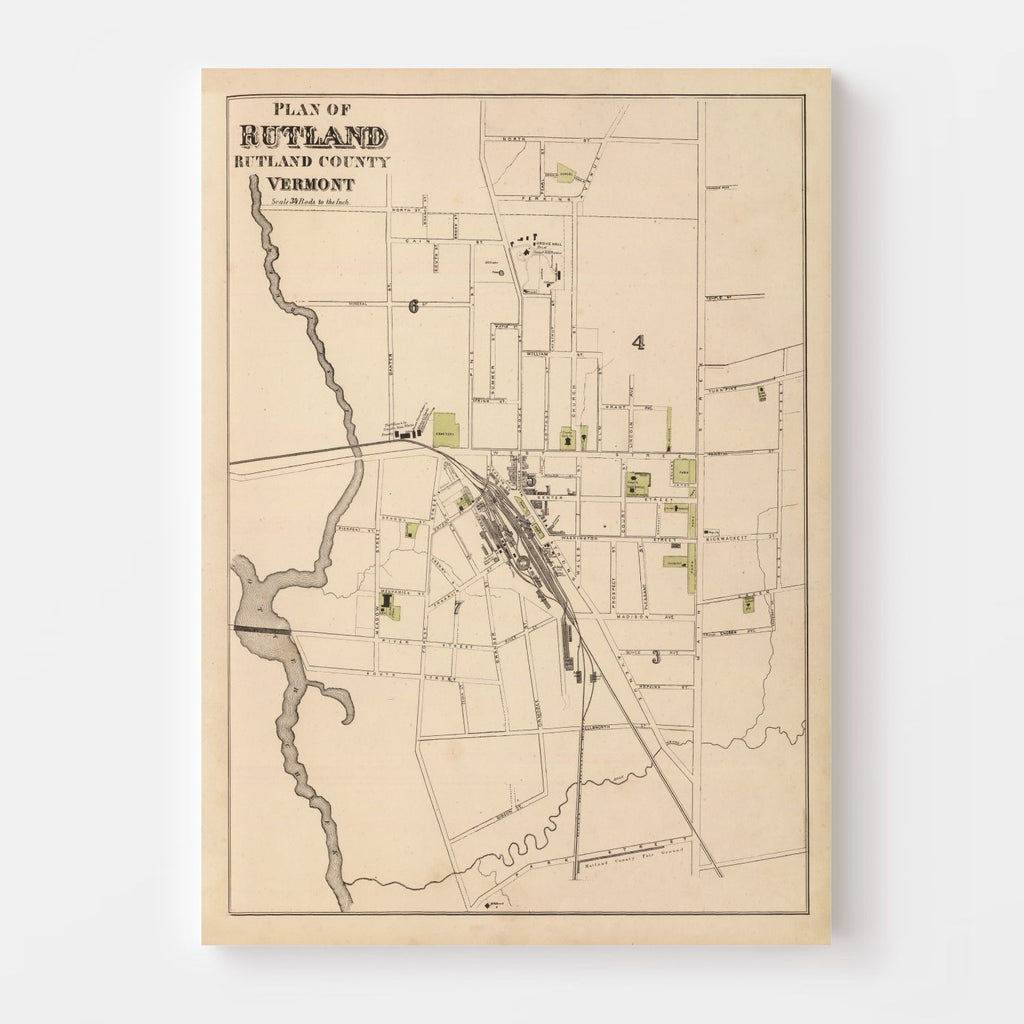 Vintage Map of Rutland, Vermont 1876