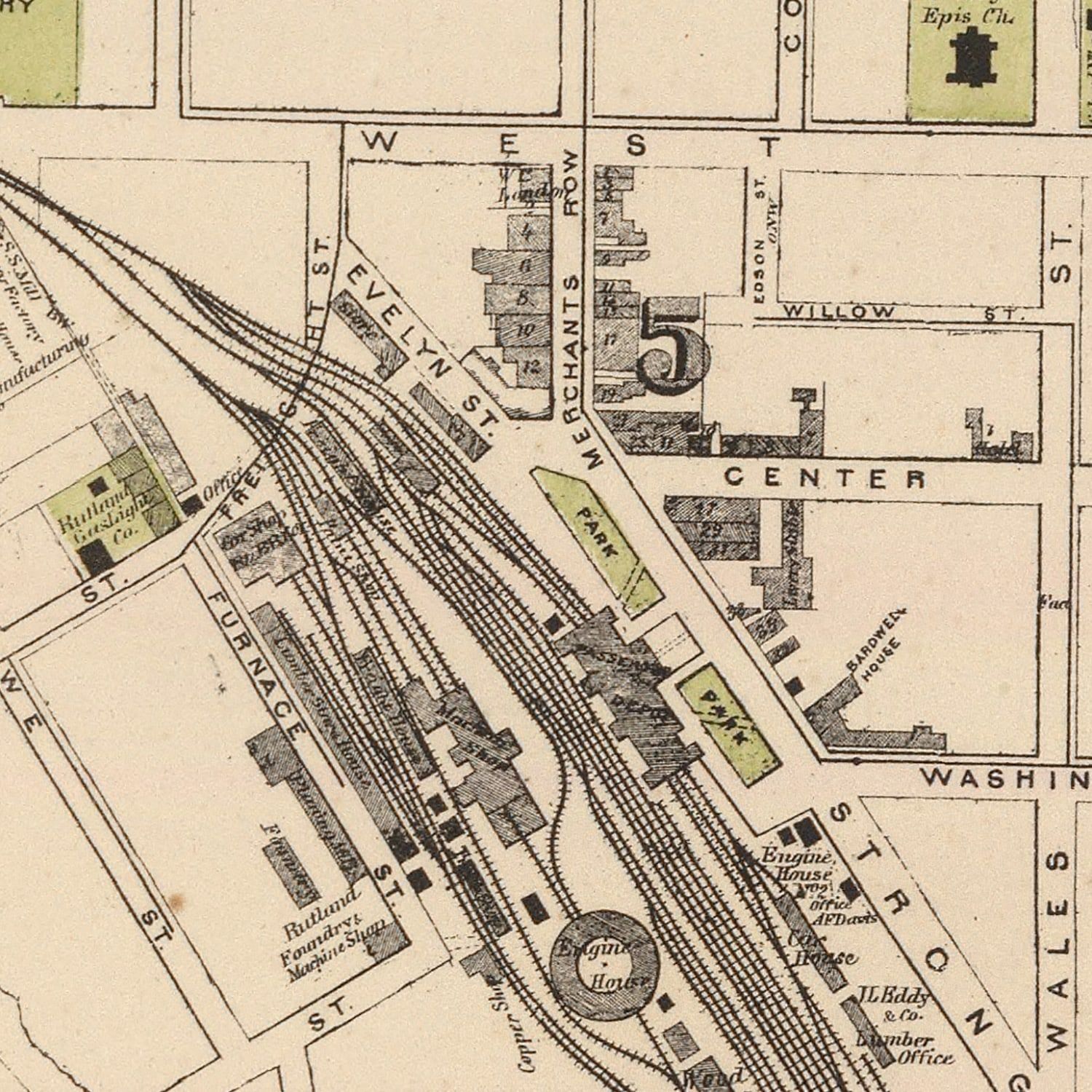 Vintage Map of Rutland, Vermont 1876