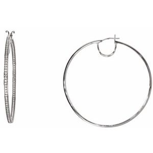 Sterling Silver Imitation White Cubic Zirconia Inside-Outside 52.5 mm Hoop Earrings