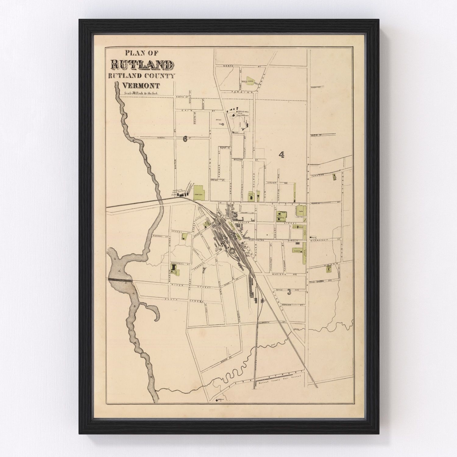 Vintage Map of Rutland, Vermont 1876