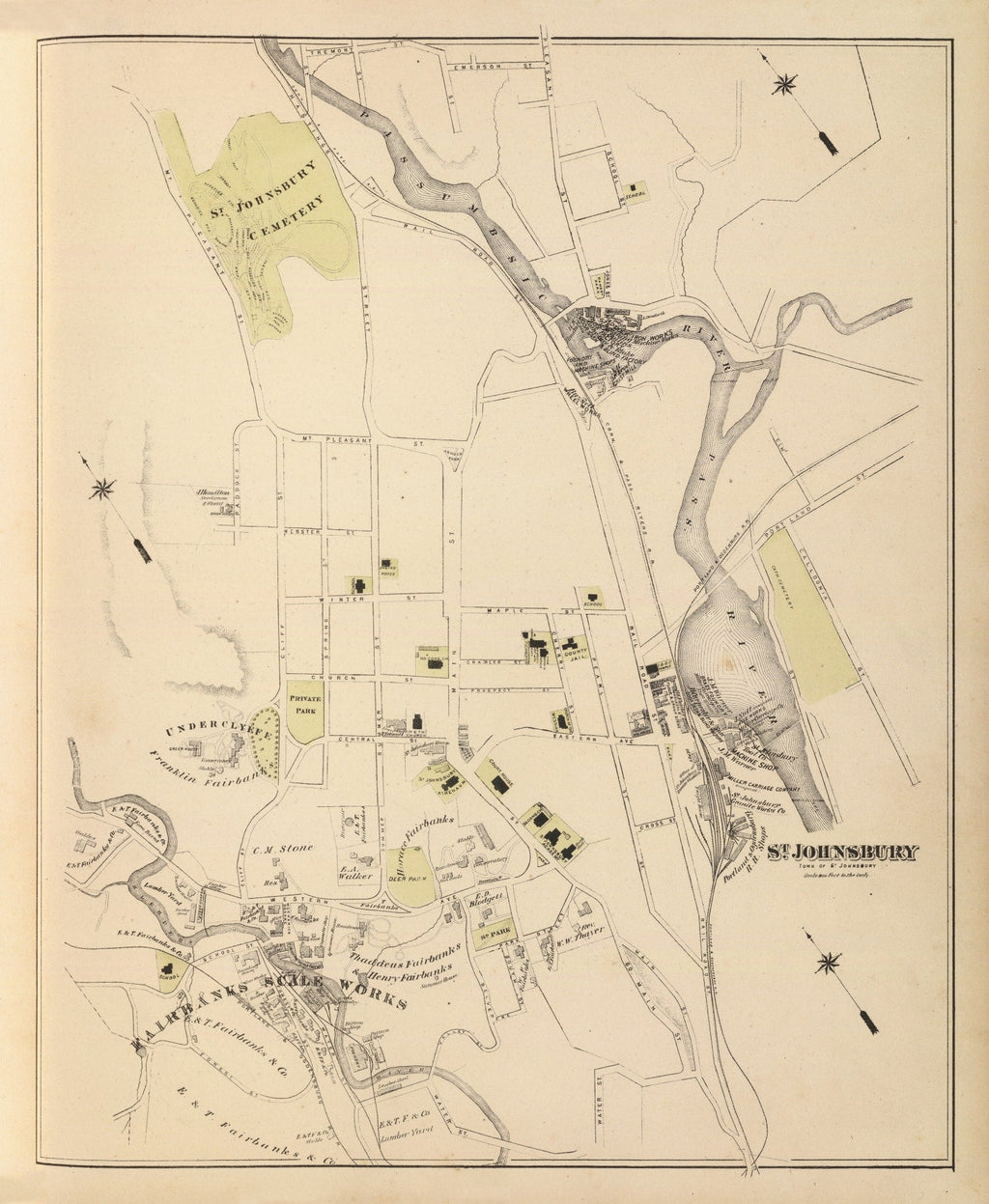 Vintage Map of Saint Johnsbury, Vermont 1876