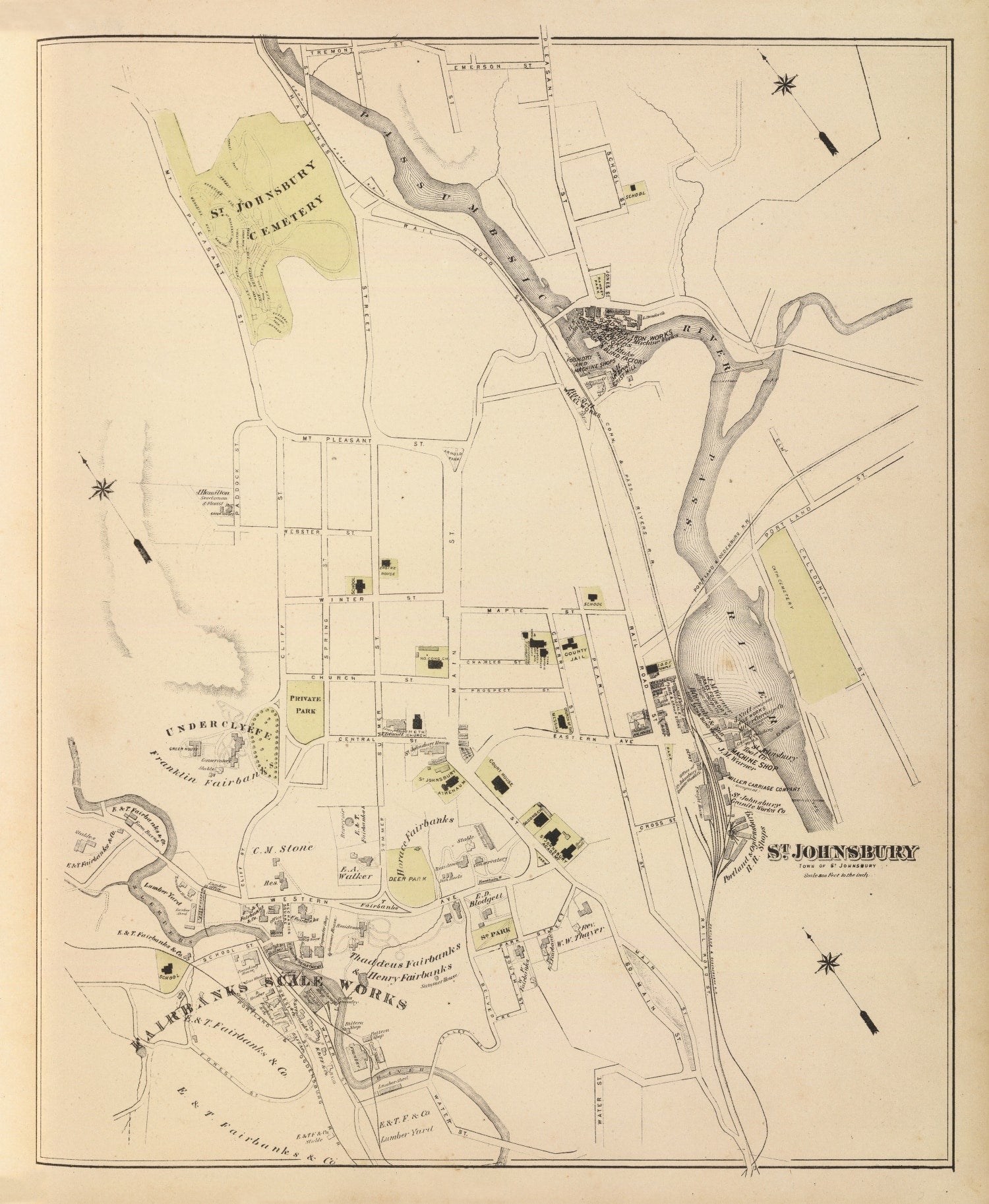 Vintage Map of Saint Johnsbury, Vermont 1876