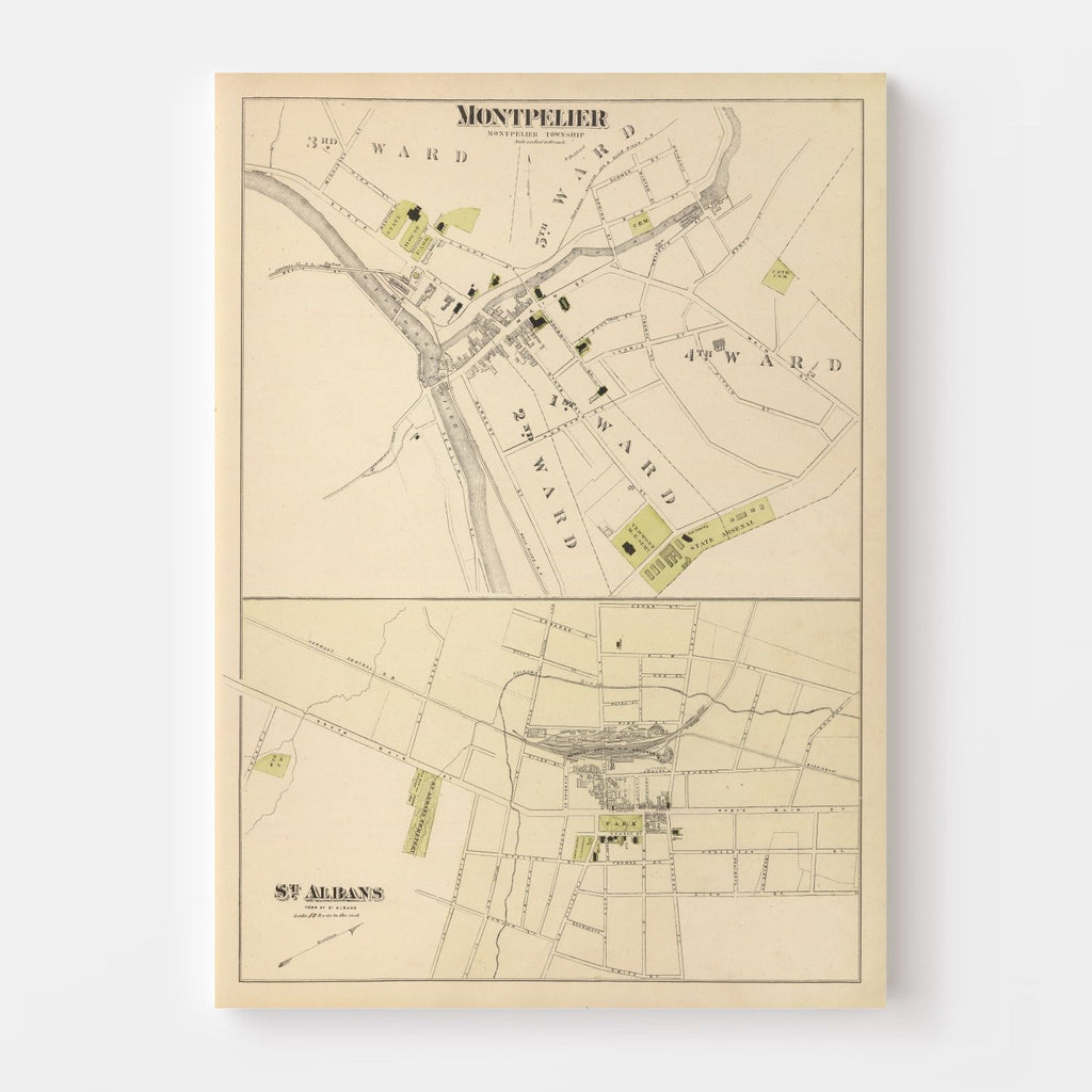 Vintage Map of Montpelier, Vermont 1876