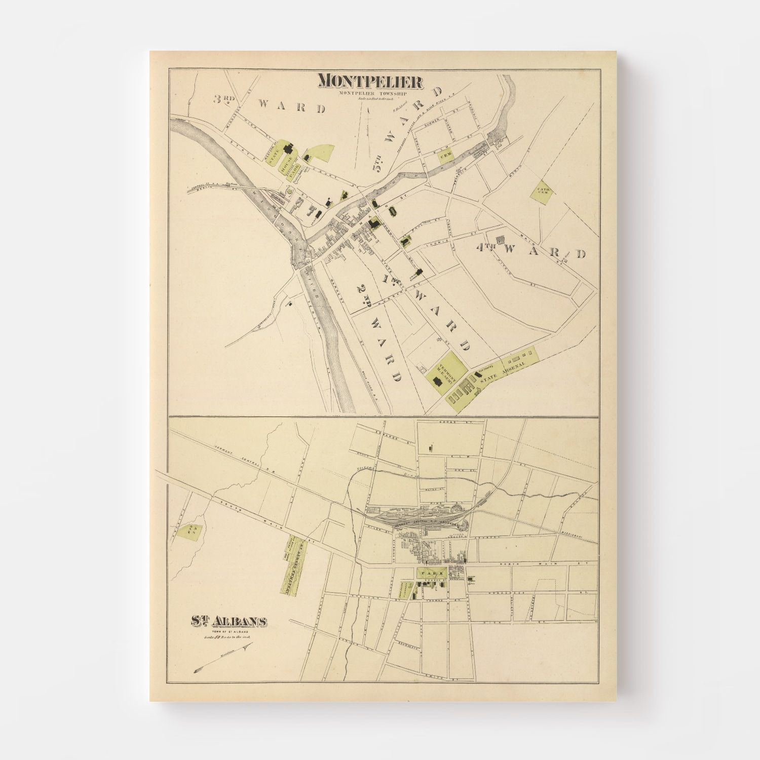 Vintage Map of Montpelier, Vermont 1876