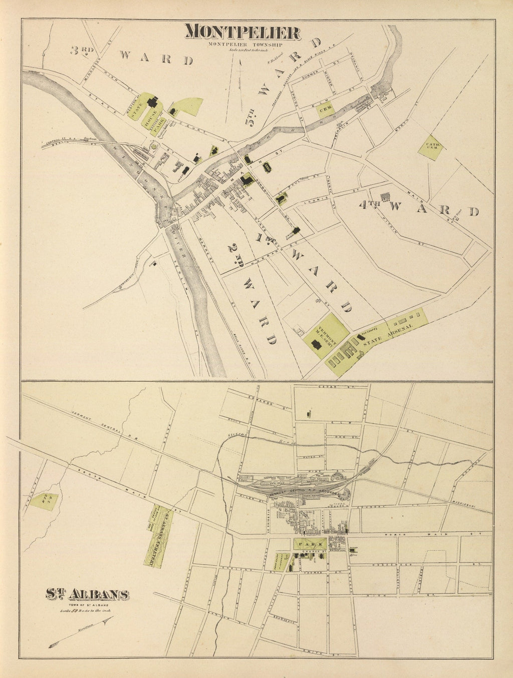 Vintage Map of Montpelier, Vermont 1876