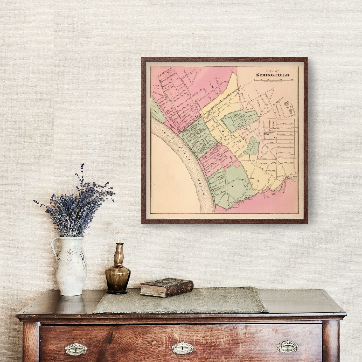 Vintage Map of Springfield, Massachusetts 1871