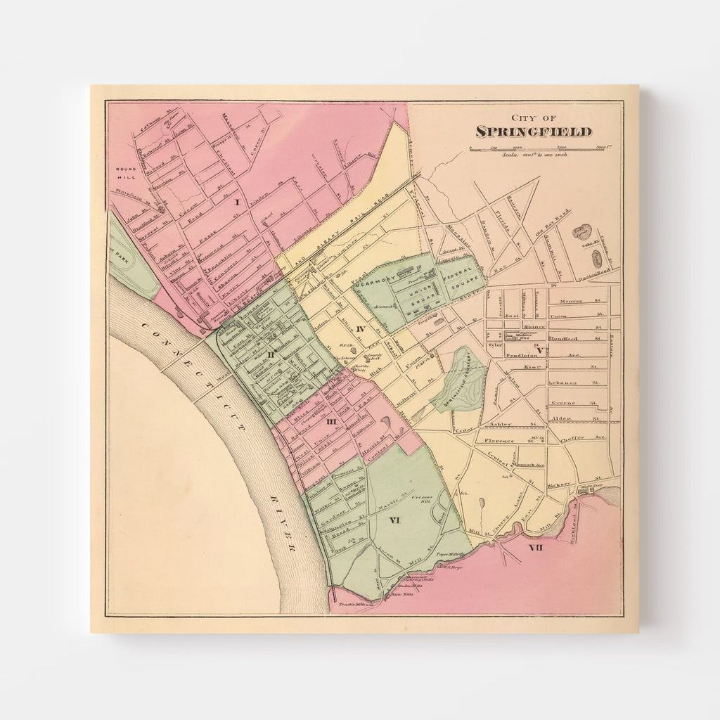 Vintage Map of Springfield, Massachusetts 1871
