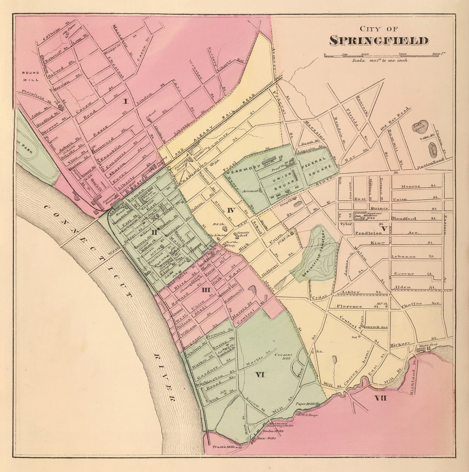 Vintage Map of Springfield, Massachusetts 1871