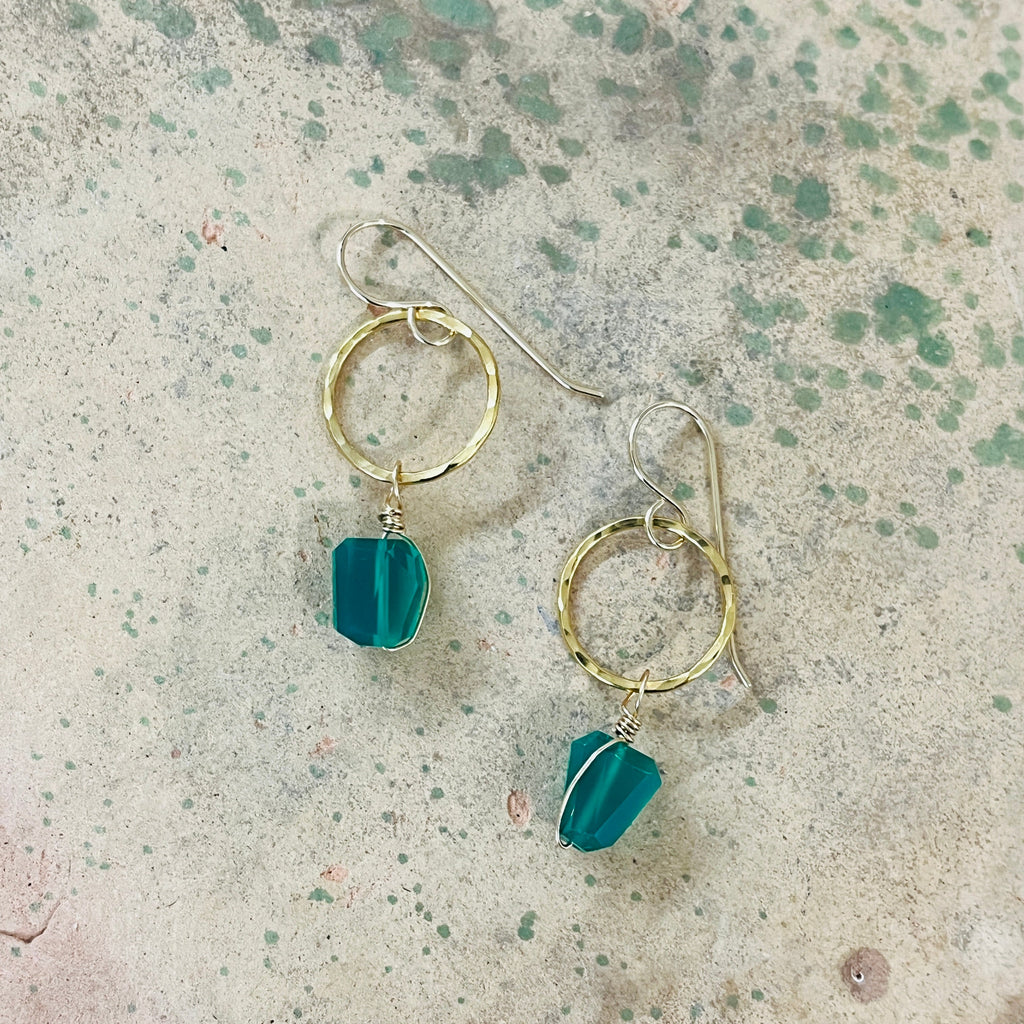 14k gold filled EMERALD CIRCLE DROP EARRINGS