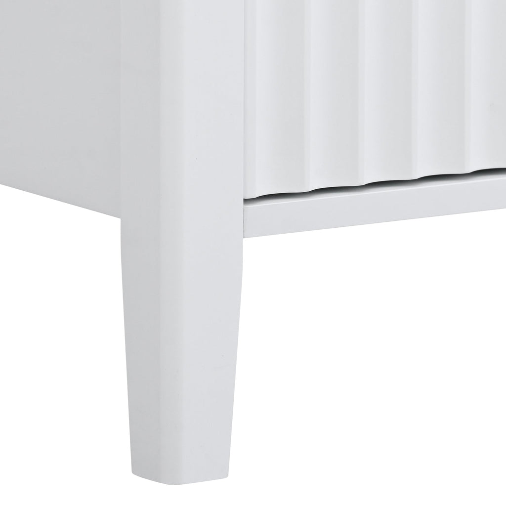 U_Style 63.1''Modern 4-Vertical Wavy Slatted Doors Sideboard,Storage Cabinet With Elegant Design, Solid Wood Legs with Painted,Metal Handles,for Dining Room,Living Room, Kitchen, or Entryway(White)