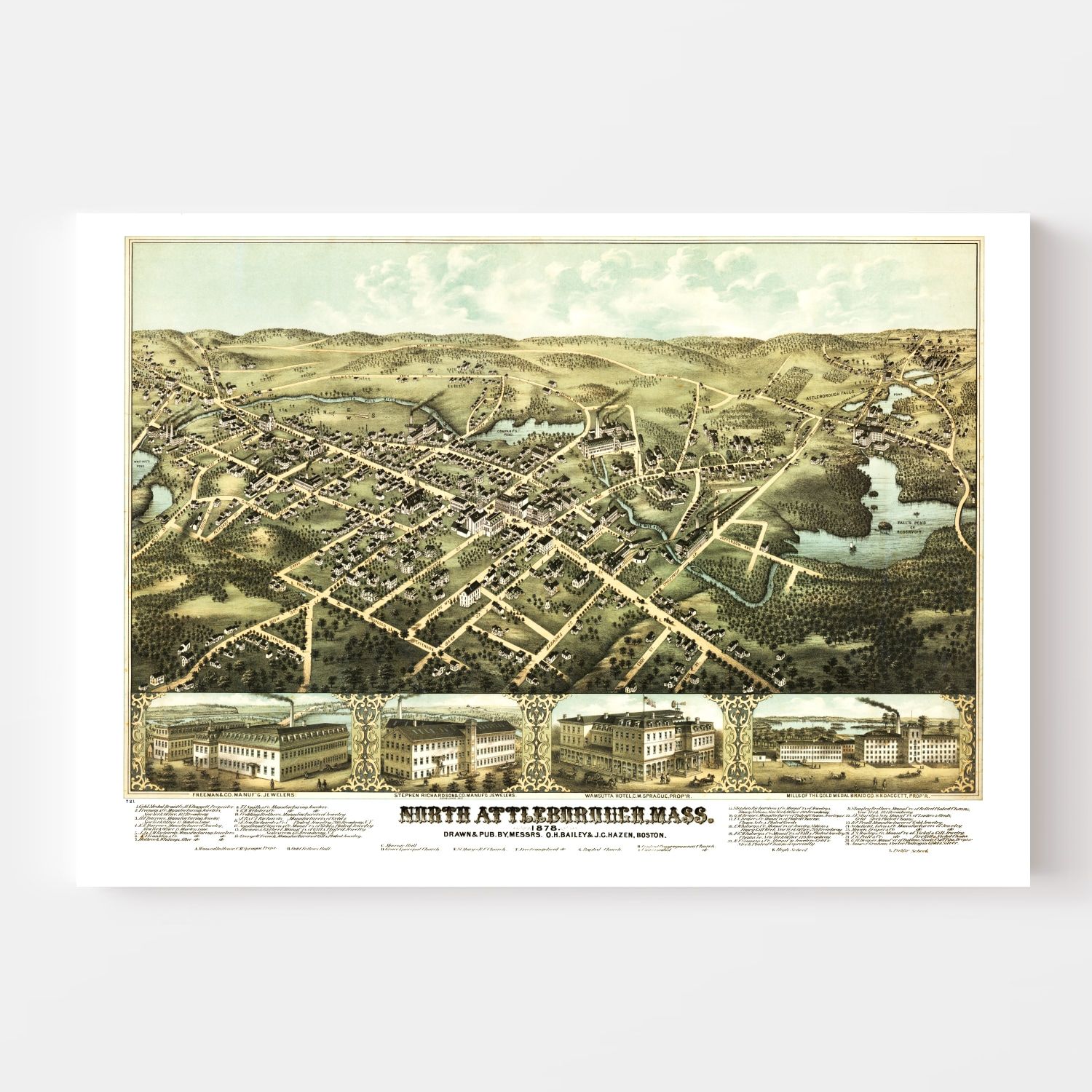 Vintage Map of North Attleborough, Massachusetts 1878