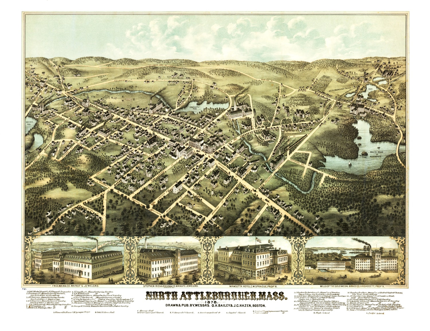 Vintage Map of North Attleborough, Massachusetts 1878