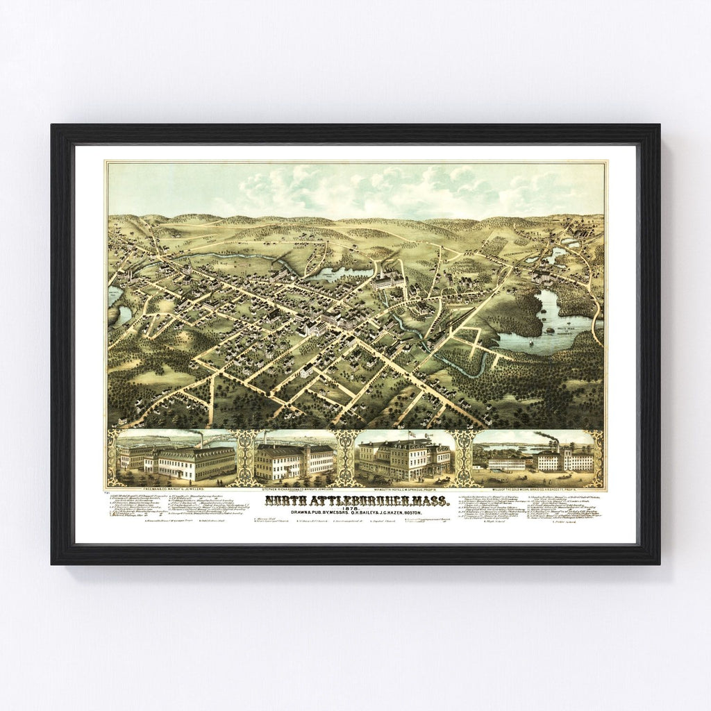 Vintage Map of North Attleborough, Massachusetts 1878