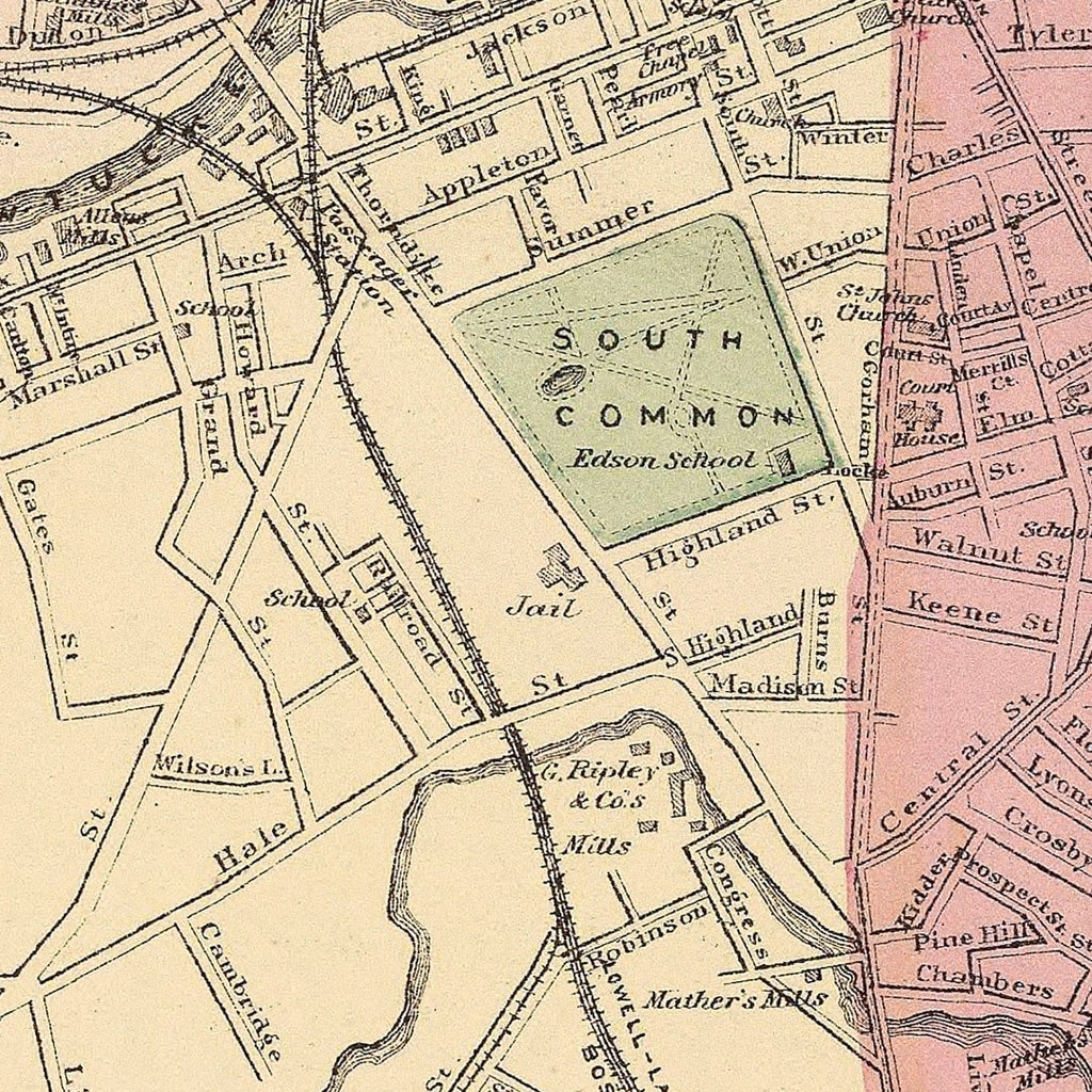 Vintage Map of Lowell, Massachusetts 1871