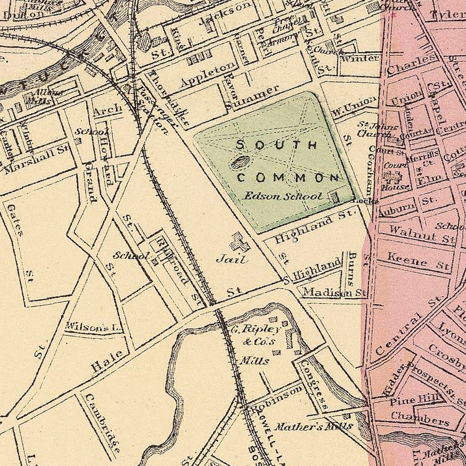 Vintage Map of Lowell, Massachusetts 1871