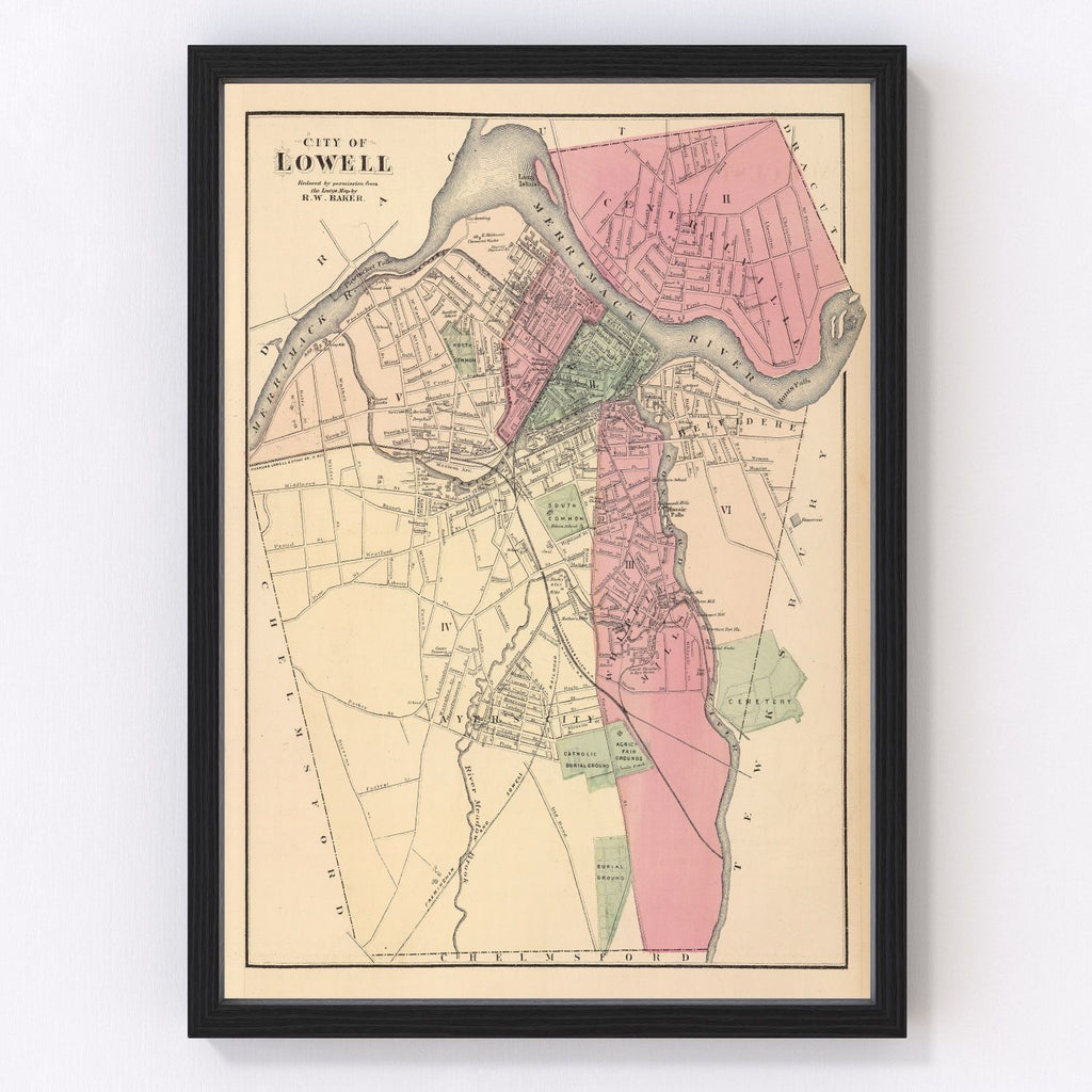 Vintage Map of Lowell, Massachusetts 1871