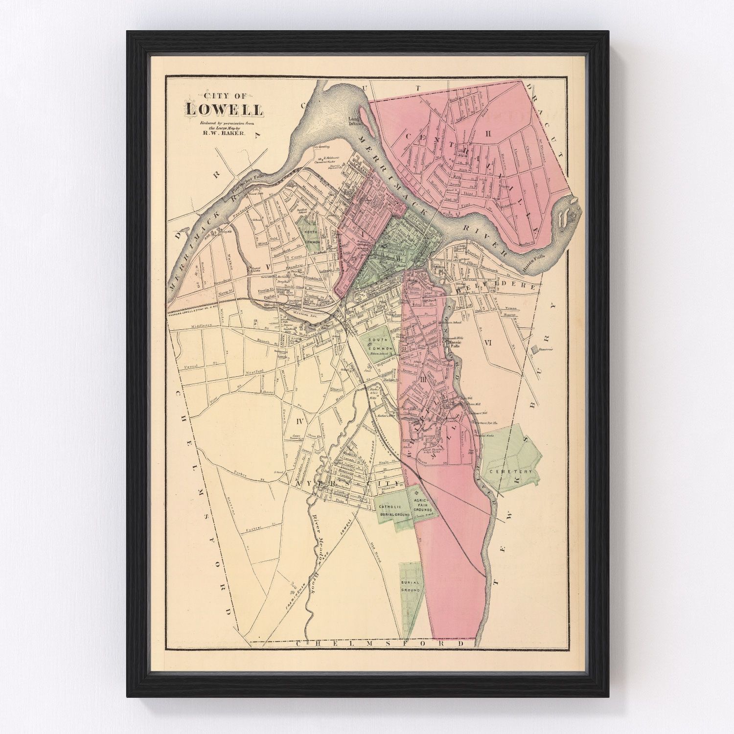 Vintage Map of Lowell, Massachusetts 1871