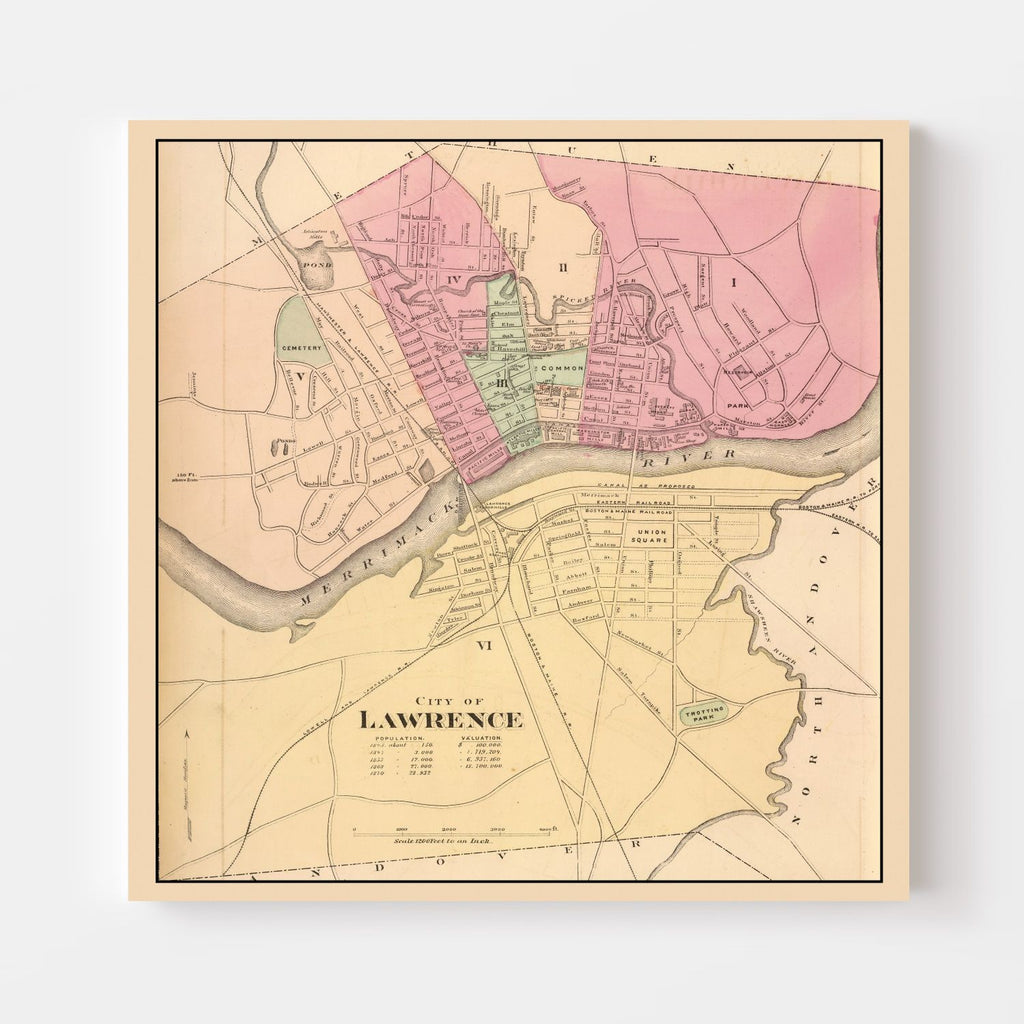 Vintage Map of Lawrence, Massachusetts 1871