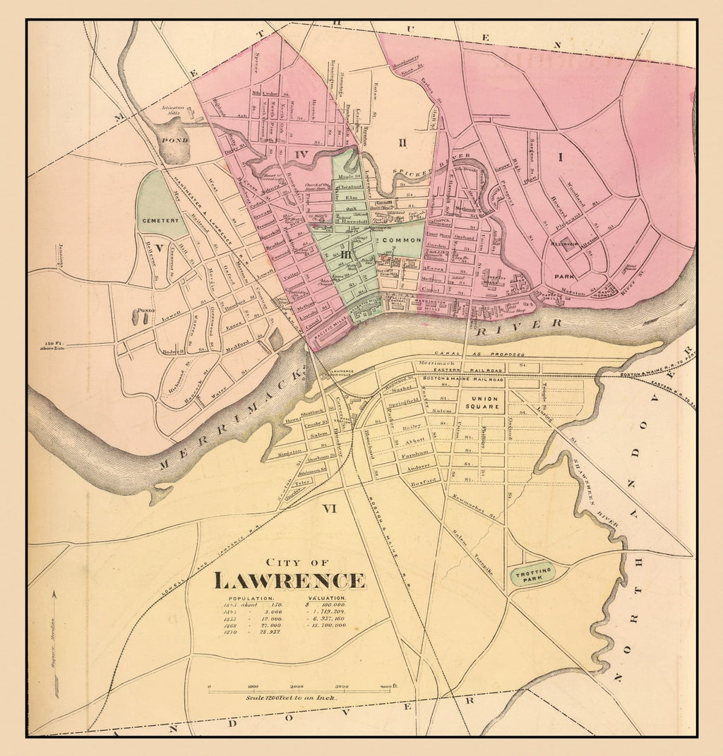 Vintage Map of Lawrence, Massachusetts 1871