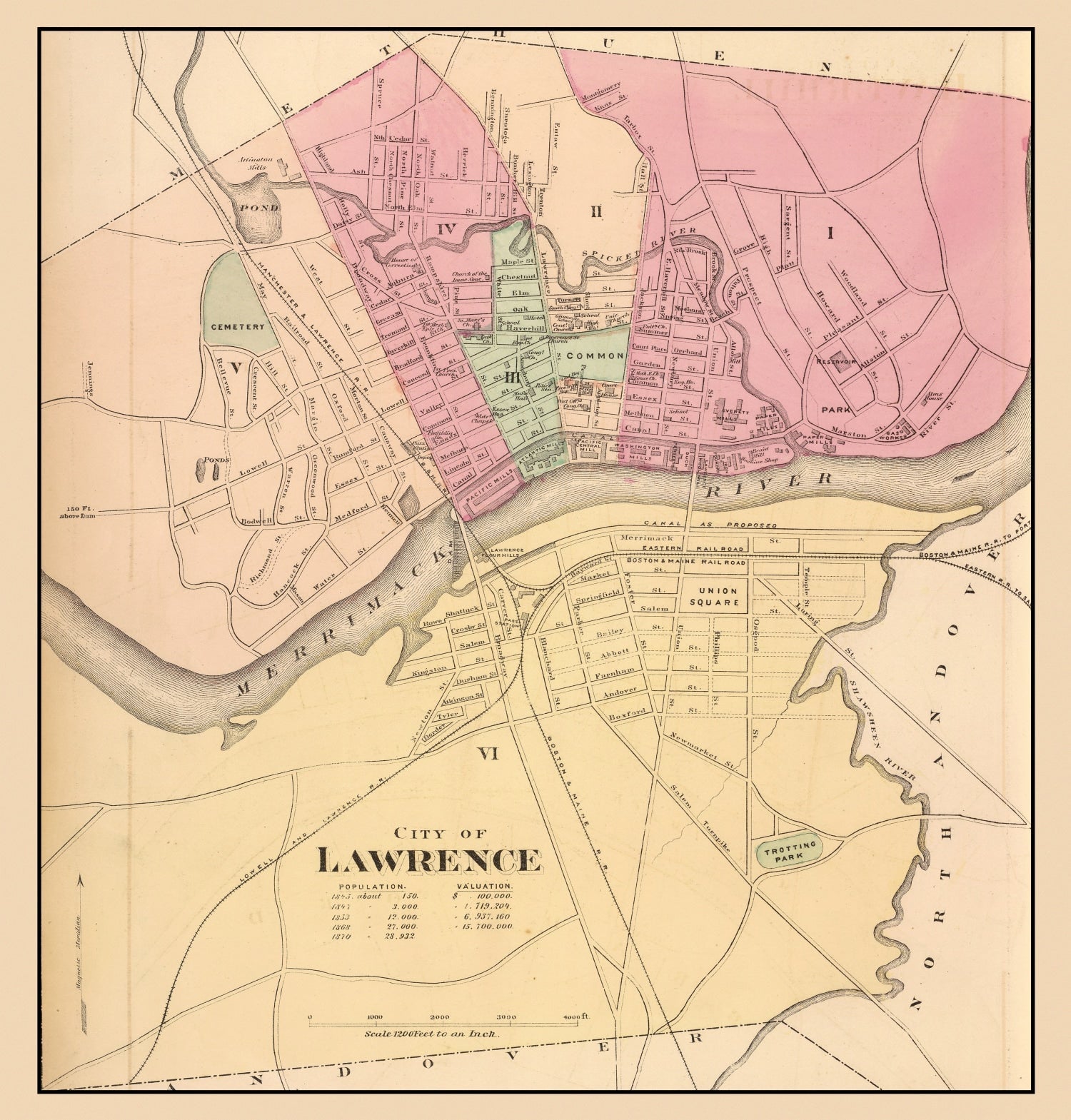Vintage Map of Lawrence, Massachusetts 1871