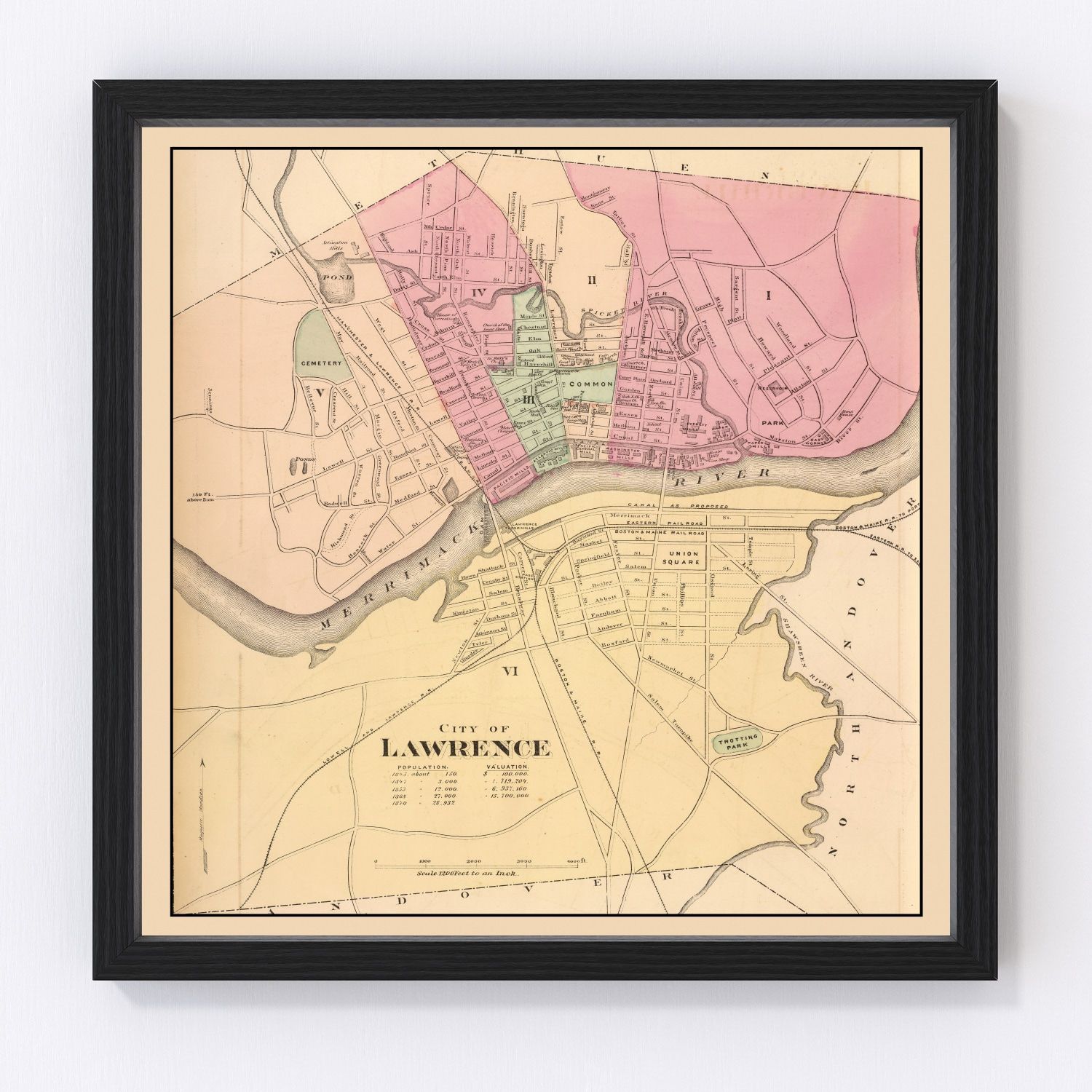 Vintage Map of Lawrence, Massachusetts 1871
