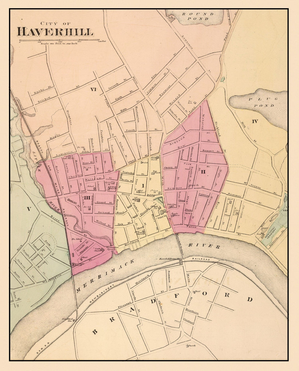 Vintage Map of Haverhill, Massachusetts 1871