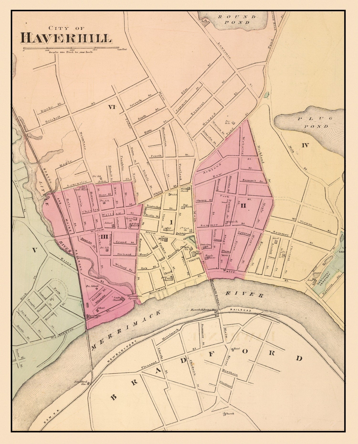 Vintage Map of Haverhill, Massachusetts 1871