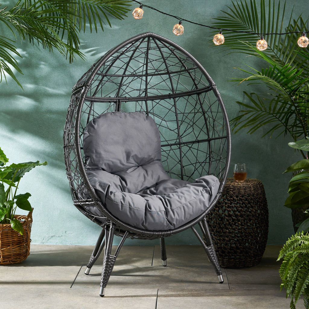 Cosmos Round Hammered Iron Teardrop Chair, Grey