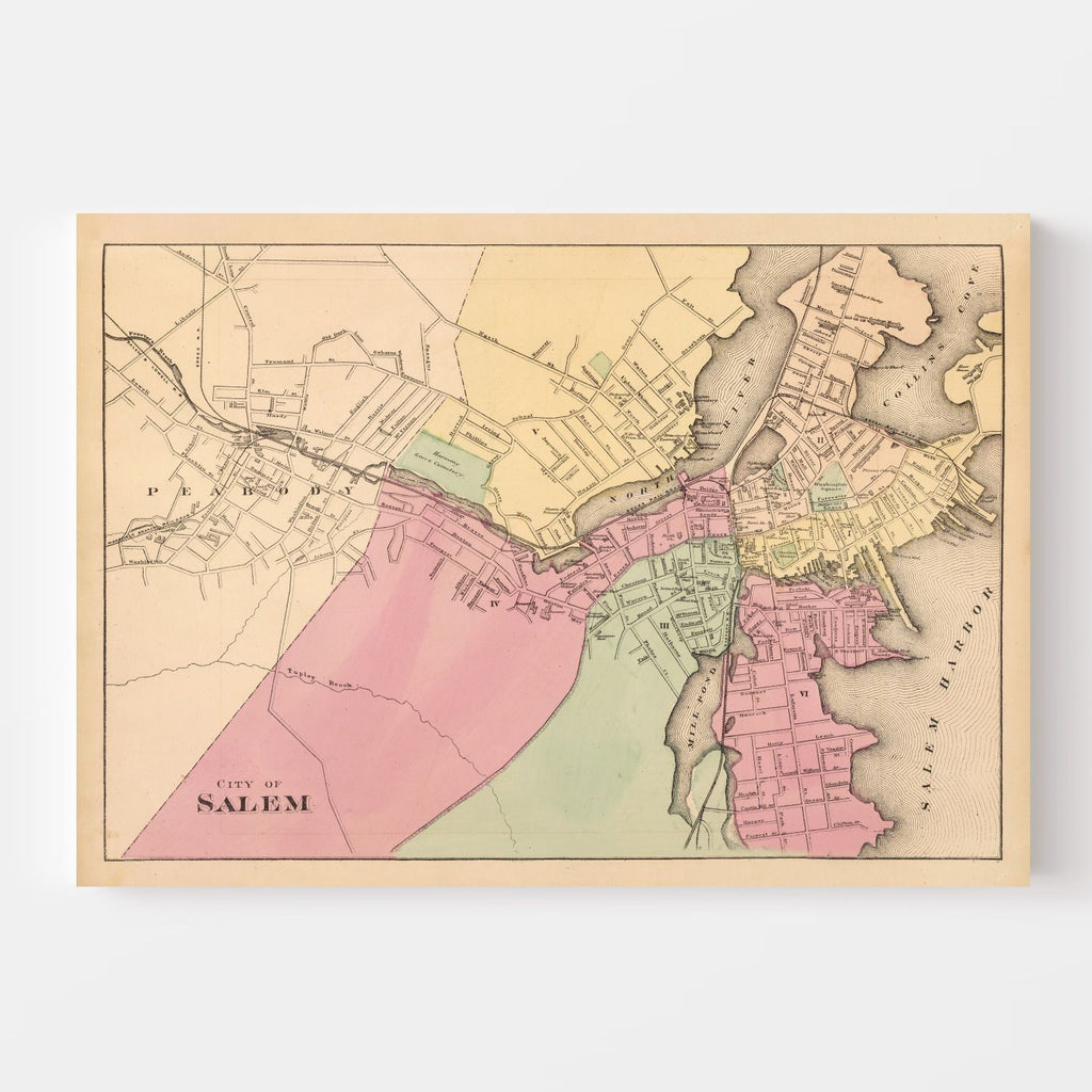 Vintage Map of Salem, Massachusetts 1871