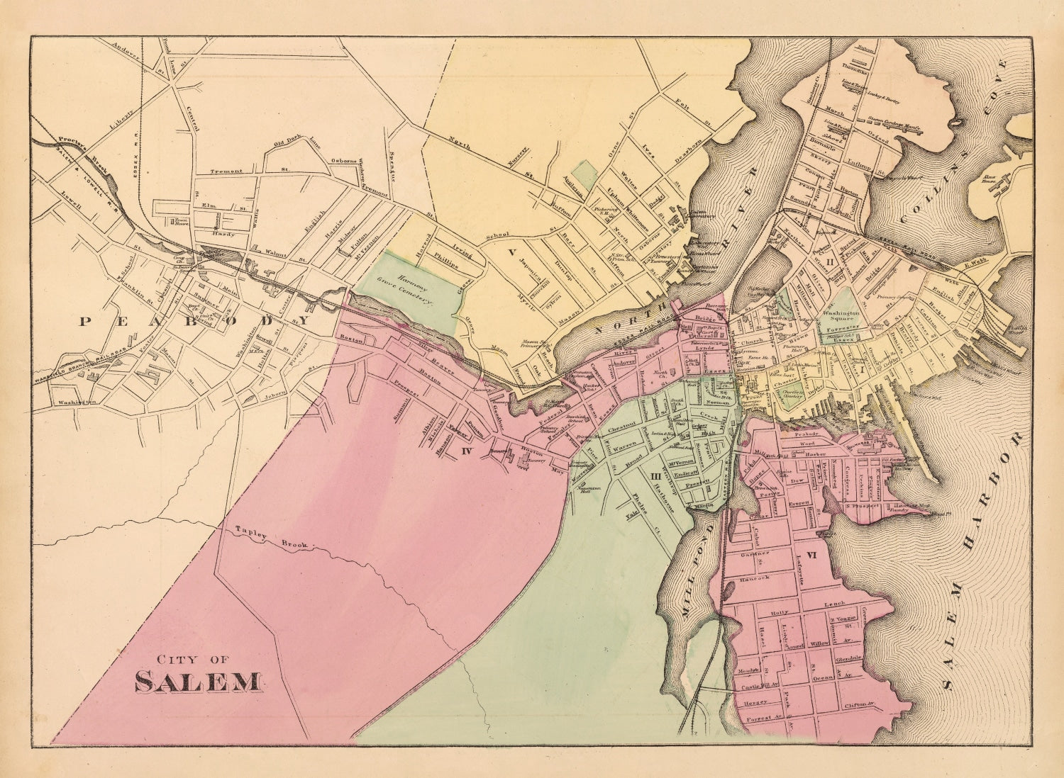 Vintage Map of Salem, Massachusetts 1871