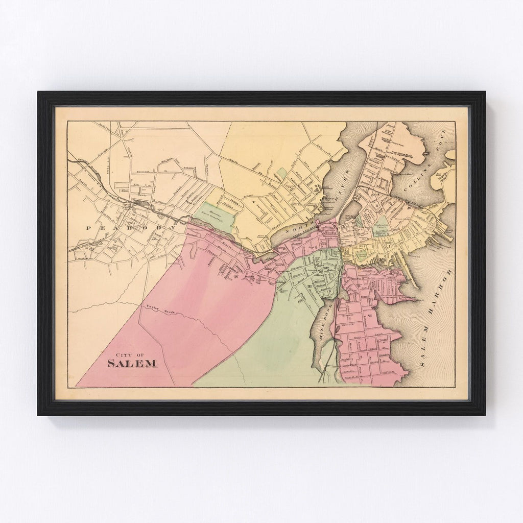 Vintage Map of Salem, Massachusetts 1871