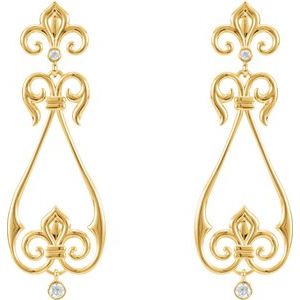 14K Yellow Gold 1/6 CTW Natural Diamond Fleur-De-Lis Earrings – image 2
