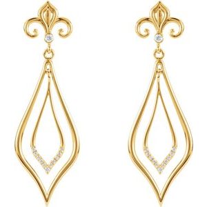 14K Yellow Gold 1/10 CTW Natural Diamond Fleur-de-lis Earrings – image 2