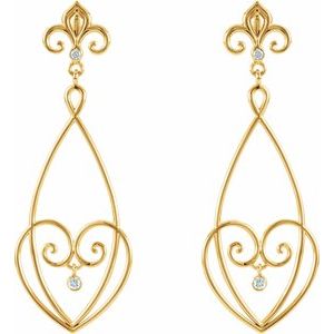 14K Yellow Gold 1/10 CTW Natural Diamond Fleur-de-lis Earrings – image 3