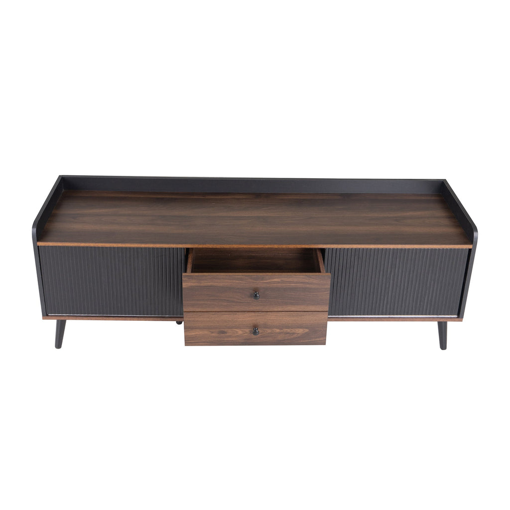 63'' Mid Century TV Stand with 2 Cabinets&  Open Compartments, Entertainment Center for TVs up to 70'', Television Console for Living Room, Bedroom, Home Theatre
