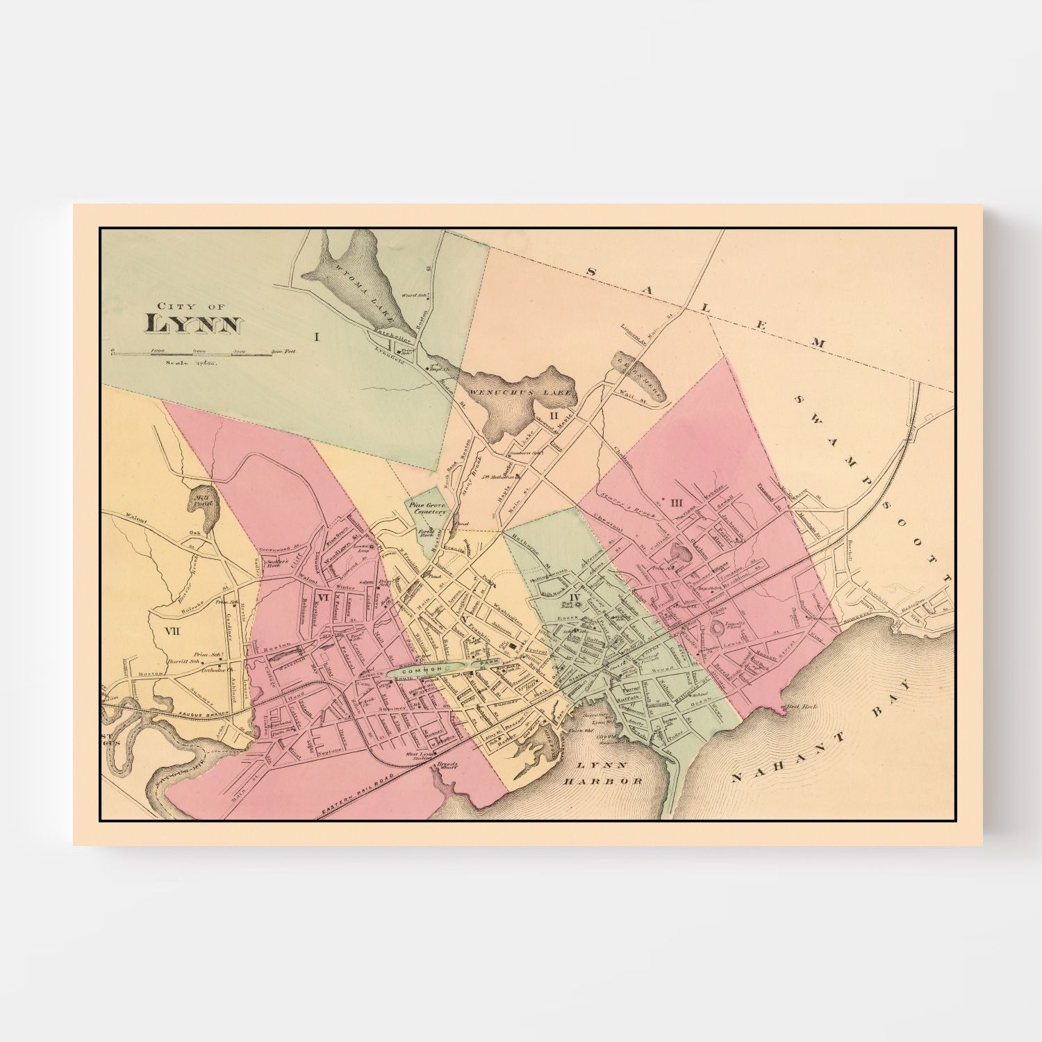 Vintage Map of Lynn, Massachusetts 1871