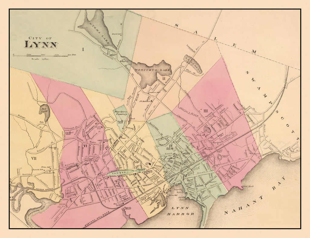Vintage Map of Lynn, Massachusetts 1871