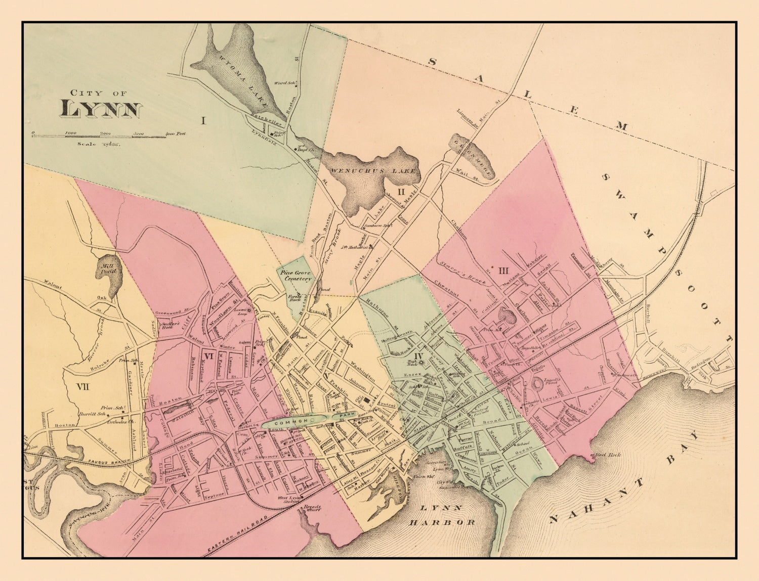 Vintage Map of Lynn, Massachusetts 1871