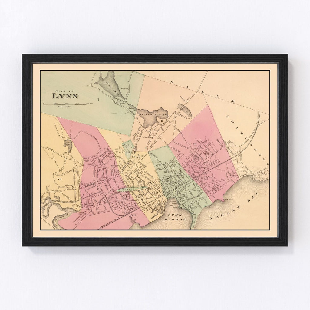 Vintage Map of Lynn, Massachusetts 1871