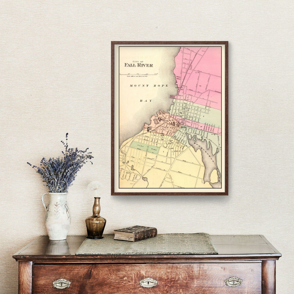 Vintage Map of Fall River, Massachusetts 1871