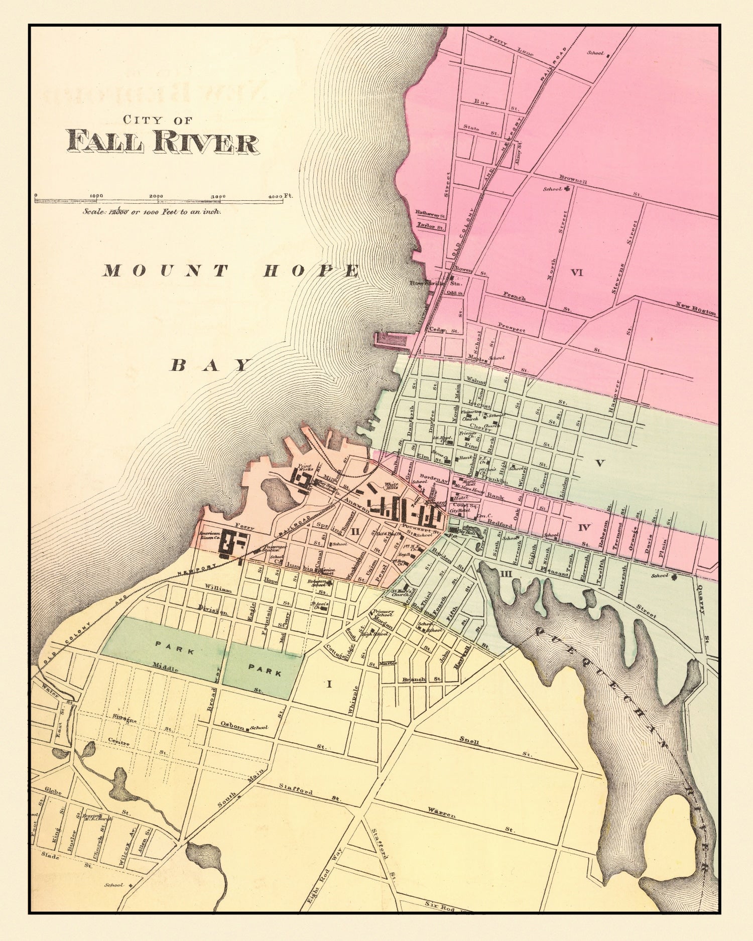 Vintage Map of Fall River, Massachusetts 1871